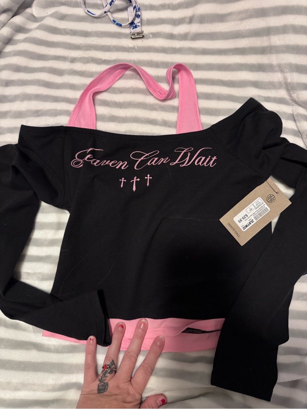 Black & Pink "Heaven Can Wait" Crop Top with Straps